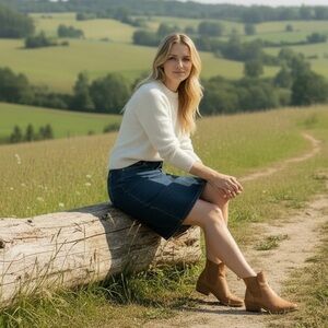 Loft Cotton Denim Skirt with Back Zip Size 8